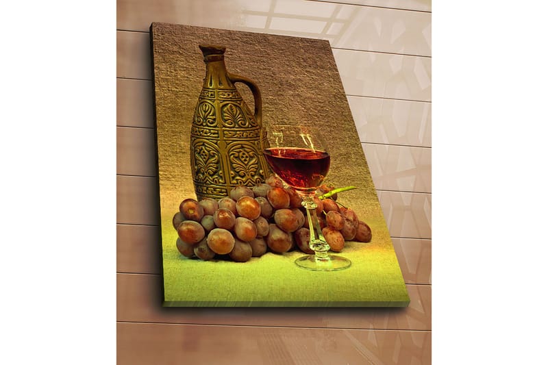 Canvastavla 70x100 cm - Stillsam komposition med en dekorativ kanna, ett glas vin och druvor - Brun / Vinröd / Grå - Inredning - Tavlor & konst - Canvastavlor