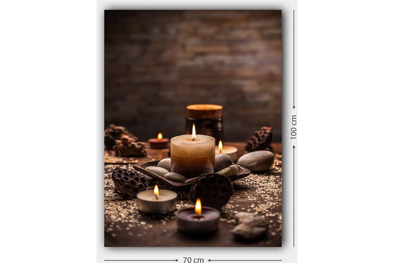 Canvastavla 70x100 cm - Stillsam samling av levande ljus och stenar i en harmonisk arrangemang - Beige / Brun / Grå - Inredning - Tavlor & konst - Canvastavlor