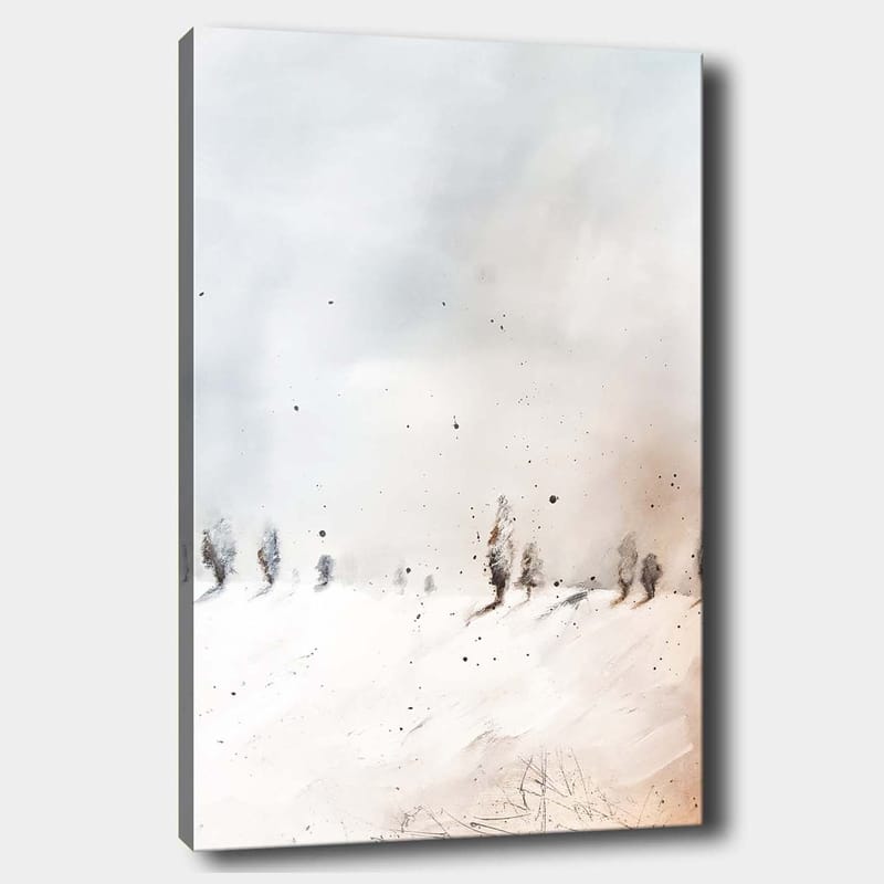 Canvastavla 70x100 cm - Stillsam vinterlandskap med snöklädda träd i fjärran - Ljusblå / Vit / Beige - Inredning - Tavlor & konst - Canvastavlor