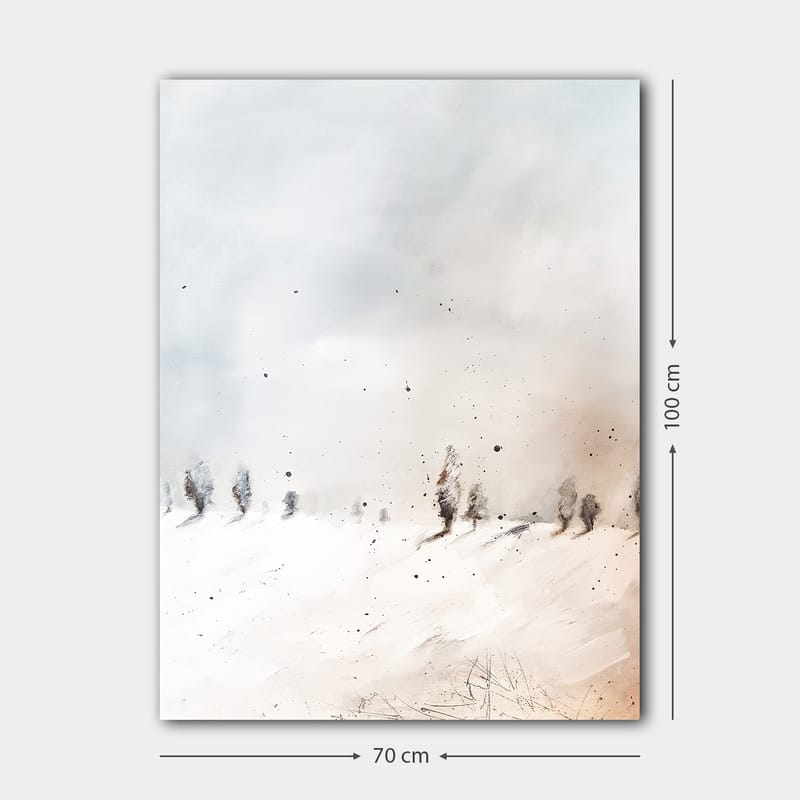 Canvastavla 70x100 cm - Stillsam vinterlandskap med snöklädda träd i fjärran - Ljusblå / Vit / Beige - Inredning - Tavlor & konst - Canvastavlor