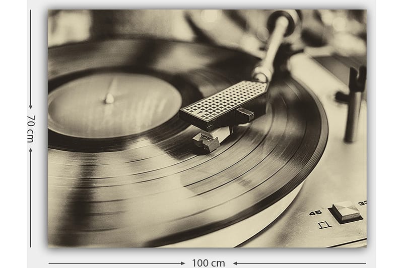 Canvastavla 70x100 cm - Stilren bild av en skivspelare med en snurrande vinylskiva - Svart / Grå - Inredning - Tavlor & konst - Canvastavlor