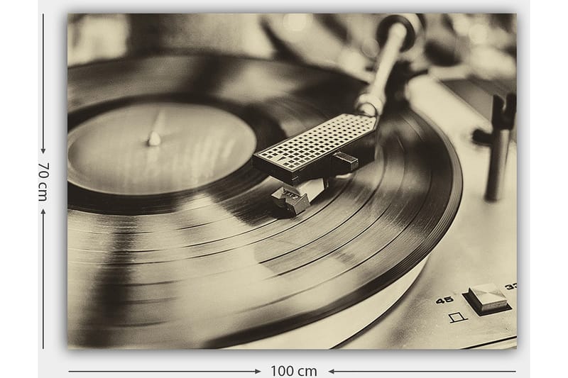 Canvastavla 70x100 cm - Stilren bild av en skivspelare med en snurrande vinylskiva - Svart / Grå - Inredning - Tavlor & konst - Canvastavlor