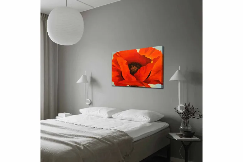Canvastavla 70x100 cm - Stor, färgstark vallmo med intensiva röda och orangea toner - Röd / Orange - Inredning - Tavlor & konst - Canvastavlor