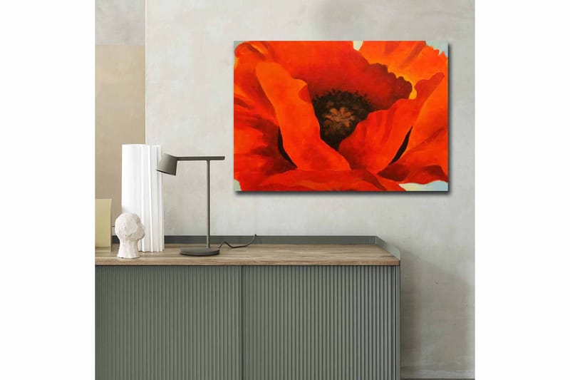 Canvastavla 70x100 cm - Stor, färgstark vallmo med intensiva röda och orangea toner - Röd / Orange - Inredning - Tavlor & konst - Canvastavlor
