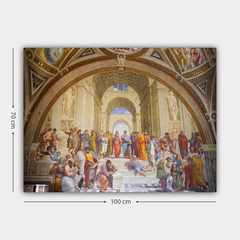 Canvastavla 70x100 cm - Stor samling av filosofer och tänkare i en storslagen arkitektonisk miljö - Blå / Röd / Beige - Inredning - Tavlor & konst - Canvastavlor