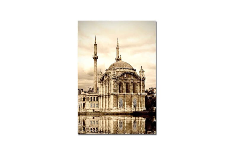Canvastavla 70x100 cm - Storslagen moské med kupol och minareter speglad i vattnet - Beige / Brunt / Svart - Inredning - Tavlor & konst - Canvastavlor
