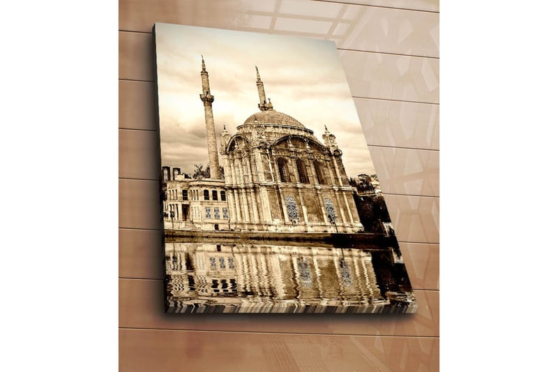 Canvastavla 70x100 cm - Storslagen moské med kupol och minareter speglad i vattnet - Beige / Brunt / Svart - Inredning - Tavlor & konst - Canvastavlor