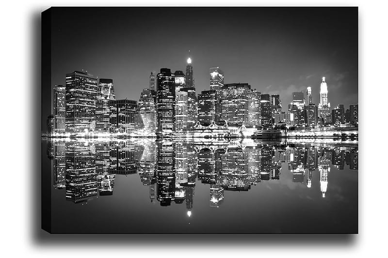 Canvastavla 70x100 cm - Svartvit stadssilhuett med reflektioner i vattnet - Svart / Vitt / Grått - Inredning - Tavlor & konst - Canvastavlor