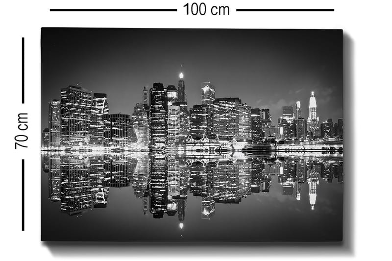 Canvastavla 70x100 cm - Svartvit stadssilhuett med reflektioner i vattnet - Svart / Vitt / Grått - Inredning - Tavlor & konst - Canvastavlor