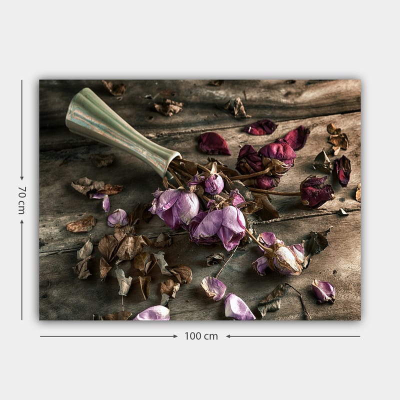 Canvastavla 70x100 cm - Torkade rosor och blad i en vacker komposition - Lila / Brun / Grön - Inredning - Tavlor & konst - Canvastavlor