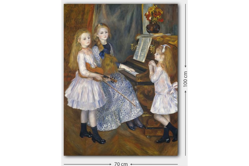 Canvastavla 70x100 cm - Tre flickor som spelar musik vid ett piano - Ljusblå / Vit / Svart - Inredning - Tavlor & konst - Canvastavlor