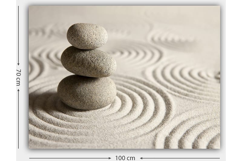Canvastavla 70x100 cm - Tre staplade stenar på en sandyta med vågiga mönster - Grå / Beige - Inredning - Tavlor & konst - Canvastavlor