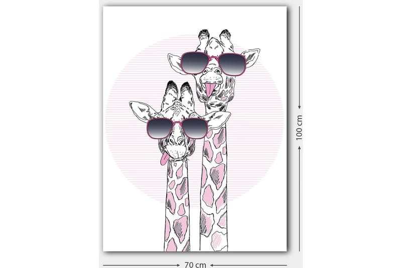 Canvastavla 70x100 cm - Två giraffer med solglasögon som visar en lekfull och modern stil - Rosa / Svart / Vit - Inredning - Tavlor & konst - Canvastavlor