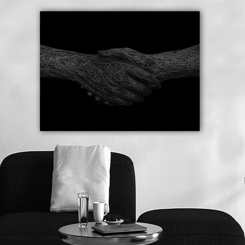 Canvastavla 70x100 cm - Två händer som skakar hand, symboliserande samarbete och enighet - Svart / Grå - Inredning - Tavlor & konst - Canvastavlor
