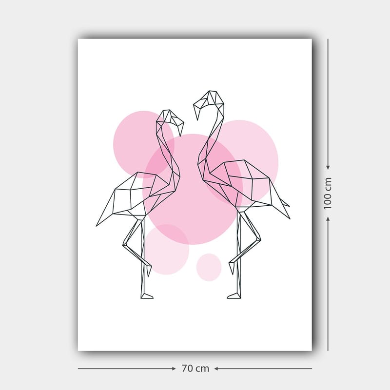 Canvastavla 70x100 cm - Två stiliserade flamingos i geometrisk form som står nära varandra - Rosa / Svart - Inredning - Tavlor & konst - Canvastavlor