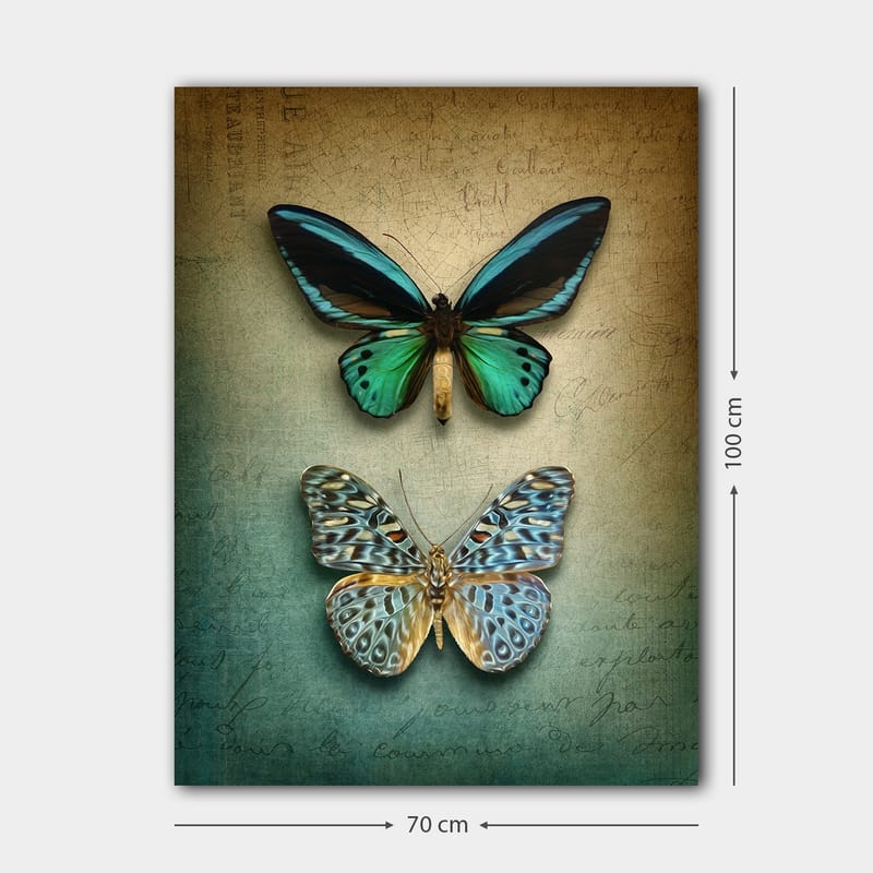 Canvastavla 70x100 cm - Två vackra fjärilar i en harmonisk komposition - Turkos / Grön / Blå - Inredning - Tavlor & konst - Canvastavlor