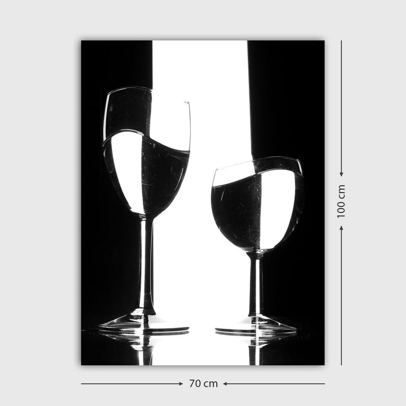 Canvastavla 70x100 cm - Två vinglas med reflektioner och vatten i en minimalistisk svartvit komposition - Svart / Vitt / Genomskinligt - Inredning - Tavlor & konst - Canvastavlor
