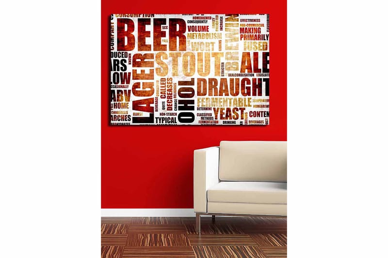 Canvastavla 70x100 cm - Typografisk komposition med fokus på olika ölsorter och bryggningstermer - Mörkbrun / Beige / Svart - Inredning - Tavlor & konst - Canvastavlor