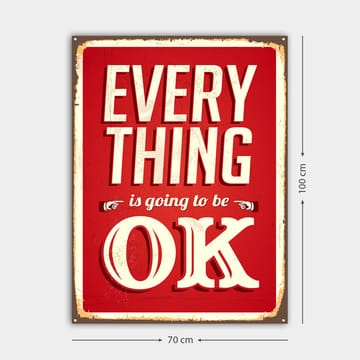 Canvastavla 70x100 cm - Upplyftande skylt med texten EVERYTHING is going to be OK i en retrostil - Röd / Vit - Inredning - Tavlor & konst - Canvastavlor