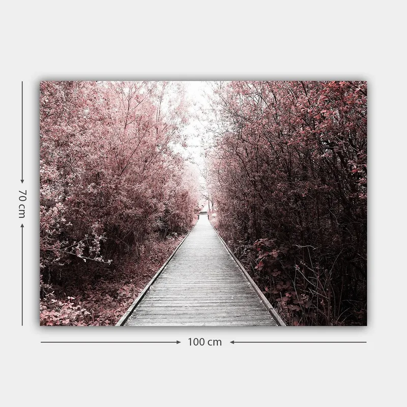 Canvastavla 70x100 cm - Väg som leder genom en skog av rosa träd - Rosa / Grå - Inredning - Tavlor & konst - Canvastavlor