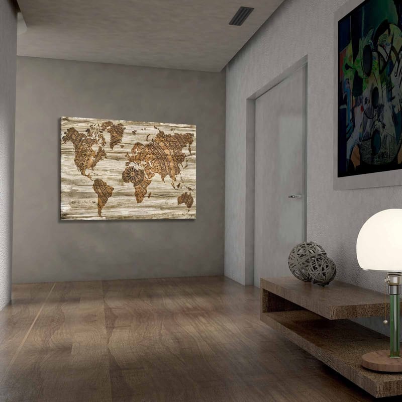 Canvastavla 70x100 cm - Världskarta i en dekorativ och stiliserad design med detaljerade mönster - Brun / Beige - Inredning - Tavlor & konst - Canvastavlor
