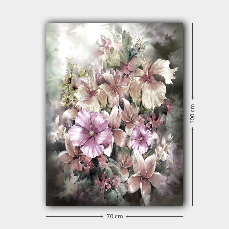 Canvastavla 70x100 cm - Vacker bukett av blommor i mjuka pastellfärger - Lila / Rosa / Grön - Inredning - Tavlor & konst - Canvastavlor