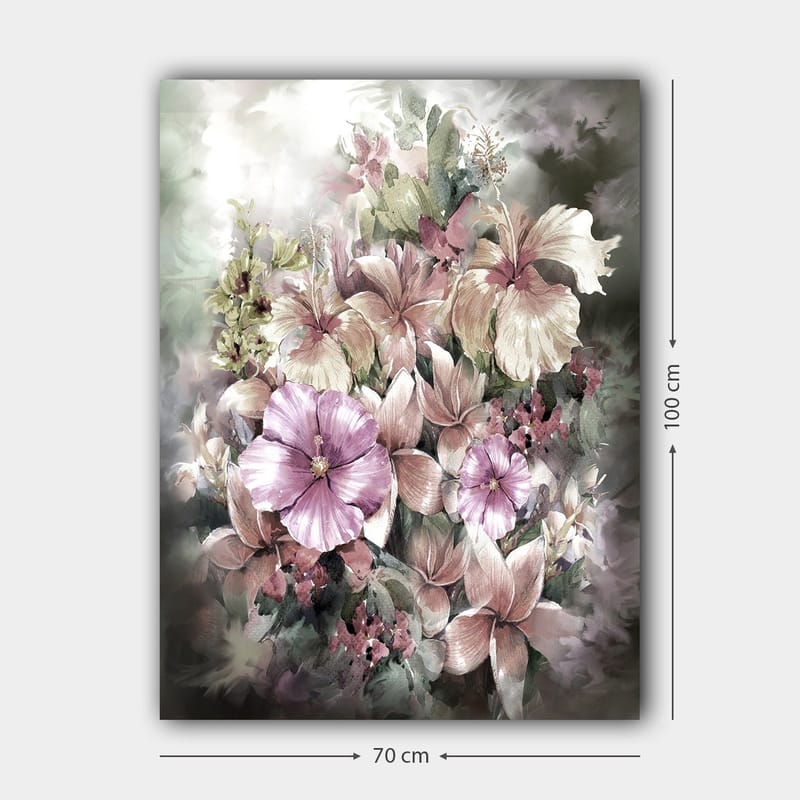 Canvastavla 70x100 cm - Vacker bukett av blommor i mjuka pastellfärger - Lila / Rosa / Grön - Inredning - Tavlor & konst - Canvastavlor