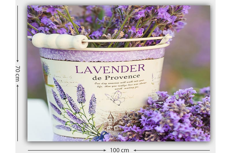Canvastavla 70x100 cm - Vacker bukett av lavendel i en dekorativ hink - Lila / Vit - Inredning - Tavlor & konst - Canvastavlor