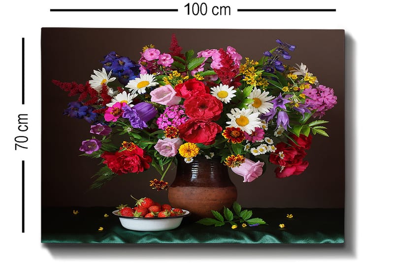 Canvastavla 70x100 cm - Vacker bukett med färgglada blommor i en keramikvas - Röd / Lila / Grön - Inredning - Tavlor & konst - Canvastavlor