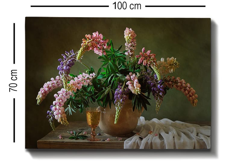 Canvastavla 70x100 cm - Vacker bukett med färgglada blommor i en kruka - Lila / Rosa / Grön - Inredning - Tavlor & konst - Canvastavlor