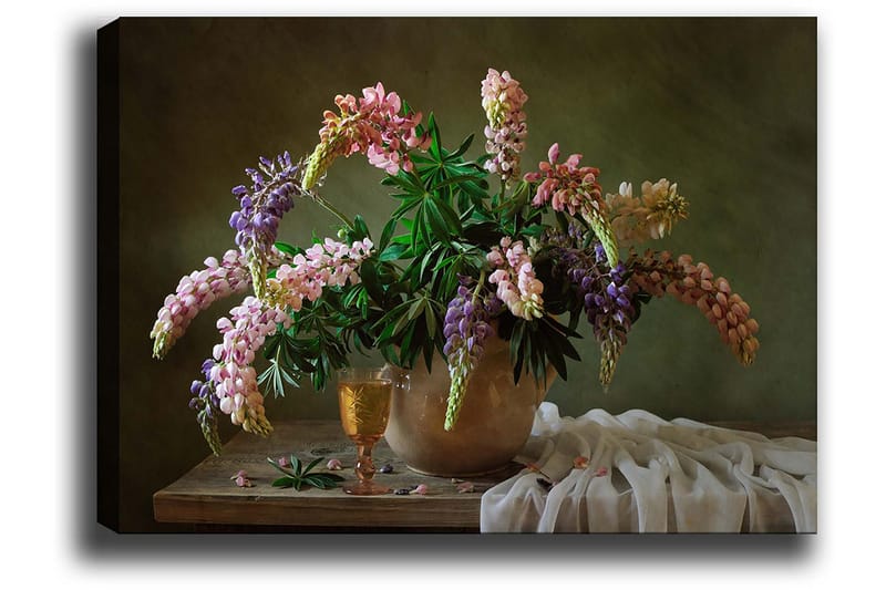 Canvastavla 70x100 cm - Vacker bukett med färgglada blommor i en kruka - Lila / Rosa / Grön - Inredning - Tavlor & konst - Canvastavlor