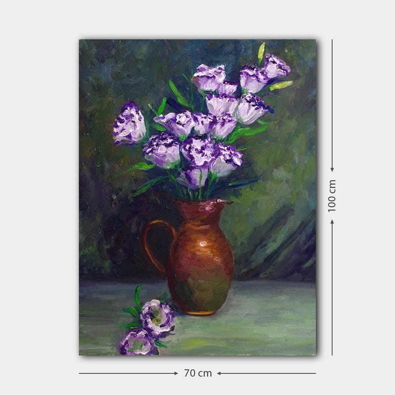 Canvastavla 70x100 cm - Vacker bukett med lila blommor i en brun kruka - Lila / Grön / Brun - Inredning - Tavlor & konst - Canvastavlor