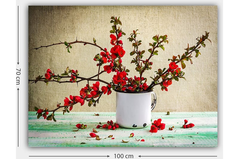 Canvastavla 70x100 cm - Vacker bukett med röda blommor i en vit kopp - Röd / Grön / Vit - Inredning - Tavlor & konst - Canvastavlor