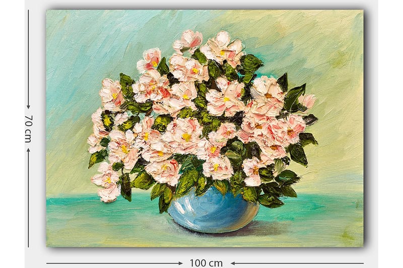 Canvastavla 70x100 cm - Vacker bukett med rosa blommor i en blå vas - Rosa / Grön / Blå - Inredning - Tavlor & konst - Canvastavlor