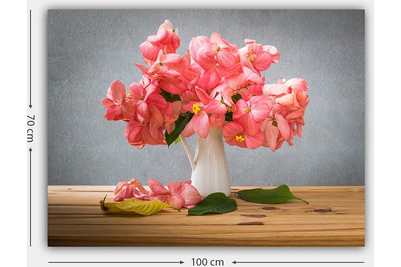 Canvastavla 70x100 cm - Vacker bukett med rosa blommor i en vit vas - Rosa / Grön / Gul - Inredning - Tavlor & konst - Canvastavlor