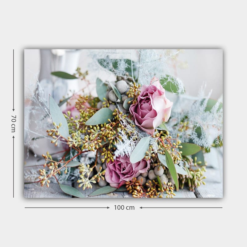 Canvastavla 70x100 cm - Vacker bukett med rosor och gröna bladverk - Ljusrosa / Grön / Beige - Inredning - Tavlor & konst - Canvastavlor