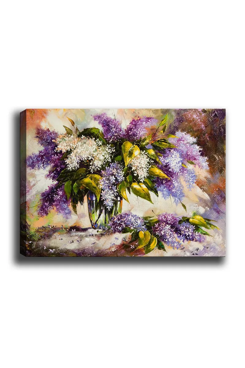 Canvastavla 70x100 cm - Vacker bukett med syrener i lila och vita nyanser, omgiven av gröna blad, Lila / Vit / Grön