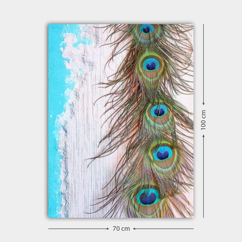 Canvastavla 70x100 cm - Vacker fjäder från en påfågel med intensiva färger och detaljer - Grön / Blå / Brun - Inredning - Tavlor & konst - Canvastavlor