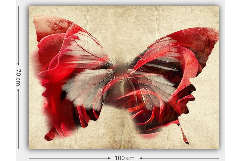 Canvastavla 70x100 cm - Vacker fjäril som är sammansatt av rosor, vilket skapar en harmonisk och drömlik känsla - Röd / Grå - Inredning - Tavlor & konst - Canvastavlor