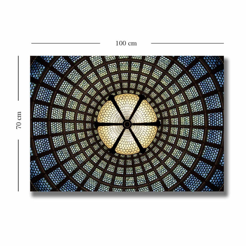 Canvastavla 70x100 cm - Vacker taklampa med geometriska mönster i glas - Blå / Grön / Beige - Inredning - Tavlor & konst - Canvastavlor