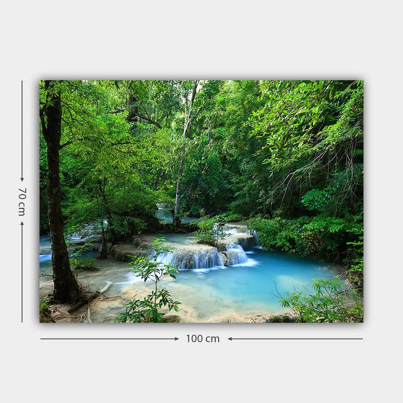 Canvastavla 70x100 cm - Vacker vattenfallsscen omgiven av frodig grönska - Grön / Blå / Beige - Inredning - Tavlor & konst - Canvastavlor