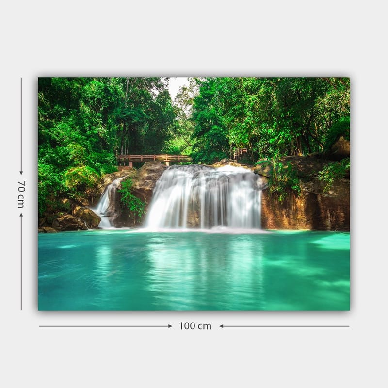 Canvastavla 70x100 cm - Vacker vattenfallsscen omgiven av frodig grönska - Turkos / Grön - Inredning - Tavlor & konst - Canvastavlor