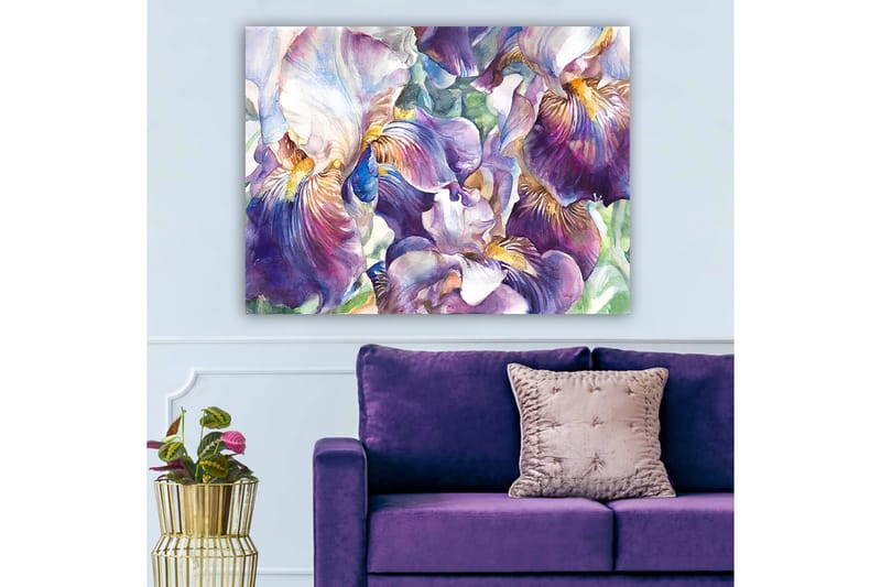 Canvastavla 70x100 cm - Vackra irisblommor i en färgsprakande komposition - Lila / Vit / Gul - Inredning - Tavlor & konst - Canvastavlor