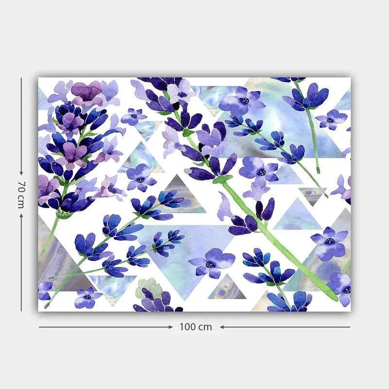 Canvastavla 70x100 cm - Vackra lavendelblommor i en modern geometrisk komposition - Lila / Grön / Blå - Inredning - Tavlor & konst - Canvastavlor