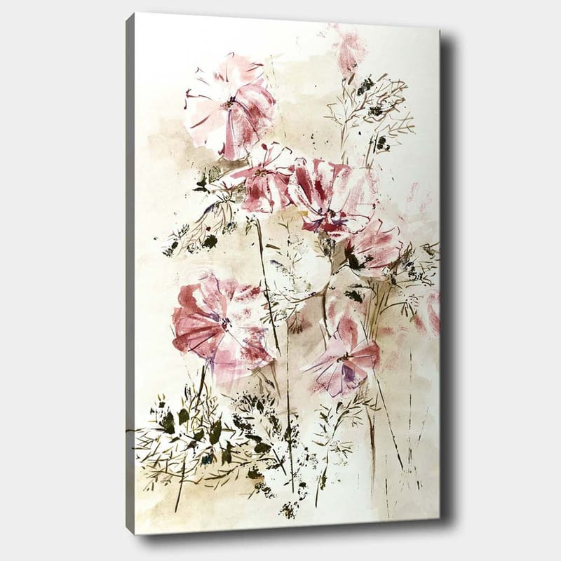 Canvastavla 70x100 cm - Vackra rosa blommor i en mjuk och romantisk komposition - Rosa / Beige / Grön - Inredning - Tavlor & konst - Canvastavlor