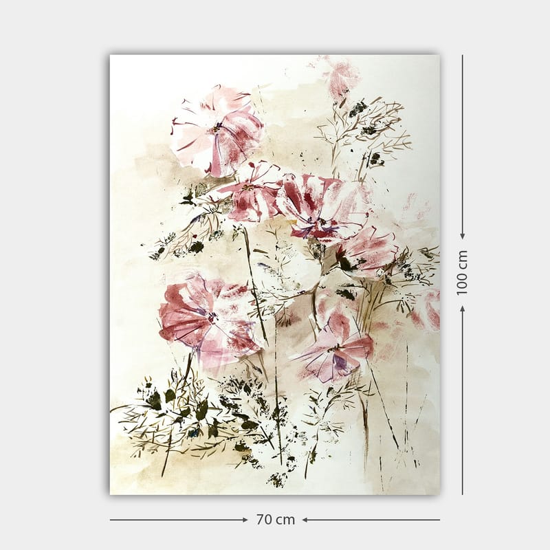 Canvastavla 70x100 cm - Vackra rosa blommor i en mjuk och romantisk komposition - Rosa / Beige / Grön - Inredning - Tavlor & konst - Canvastavlor