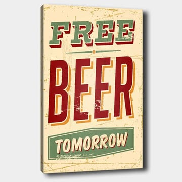 Canvastavla 70x100 cm - Vintage affisch med texten FREE BEER TOMORROW i en lekfull och rustik stil - Röd / Grön / Beige - Inredning - Tavlor & konst - Canvastavlor