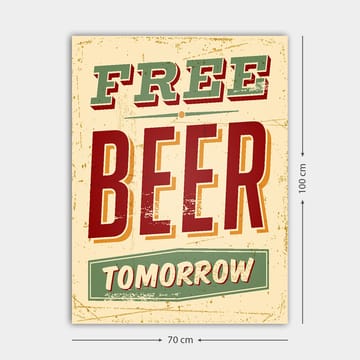 Canvastavla 70x100 cm - Vintage affisch med texten FREE BEER TOMORROW i en lekfull och rustik stil - Röd / Grön / Beige - Inredning - Tavlor & konst - Canvastavlor