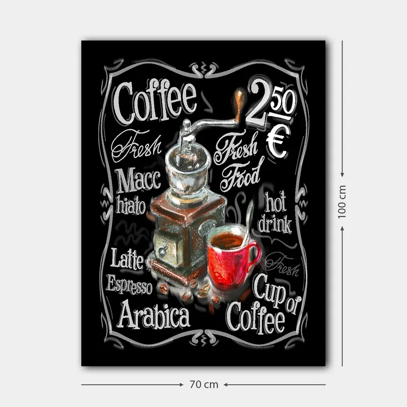 Canvastavla 70x100 cm - Vintage kaffekvarn med en röd kopp kaffe framför sig - Röd / Brun / Svart - Inredning - Tavlor & konst - Canvastavlor