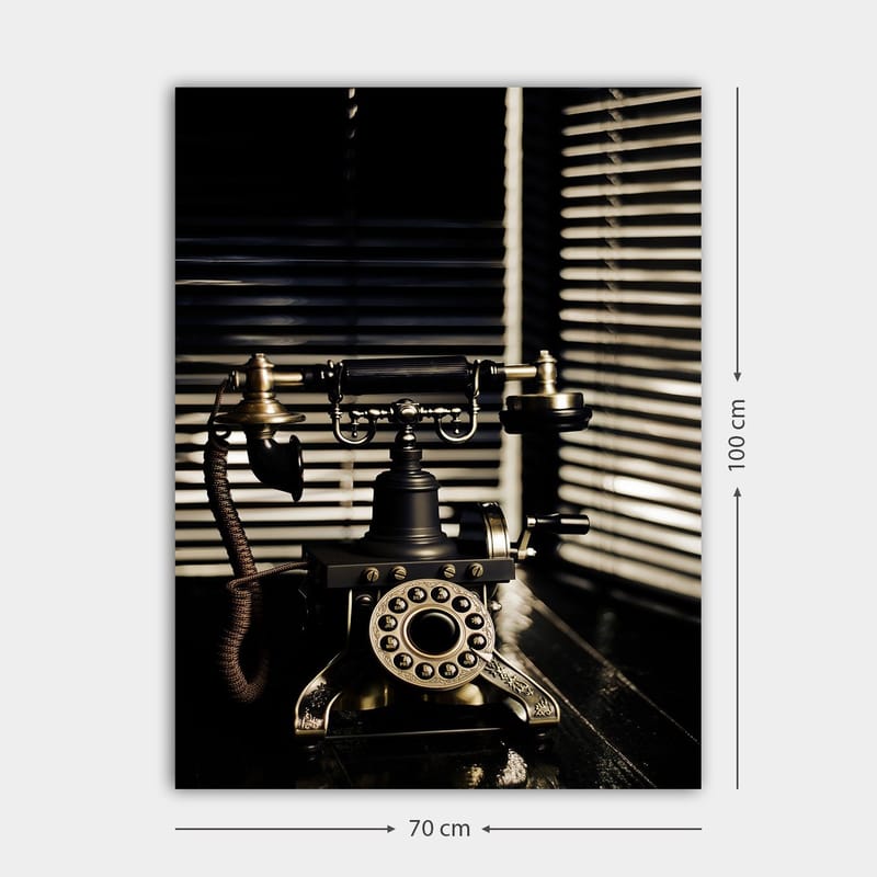 Canvastavla 70x100 cm - Vintage telefon med detaljer i metall och en elegant design - Svart / Guld / Brunt - Inredning - Tavlor & konst - Canvastavlor
